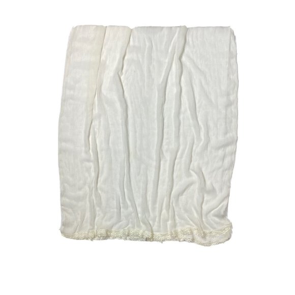 Vintage Real Silk Drapery Textile Fabric Sheer Off-White Lace Trim Runner Decor - Picture 6 of 9